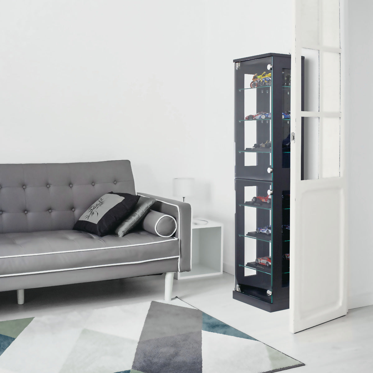 コレクションラック 鍵付 ショーケース 背面ミラー 幅40cm 高さ150cm