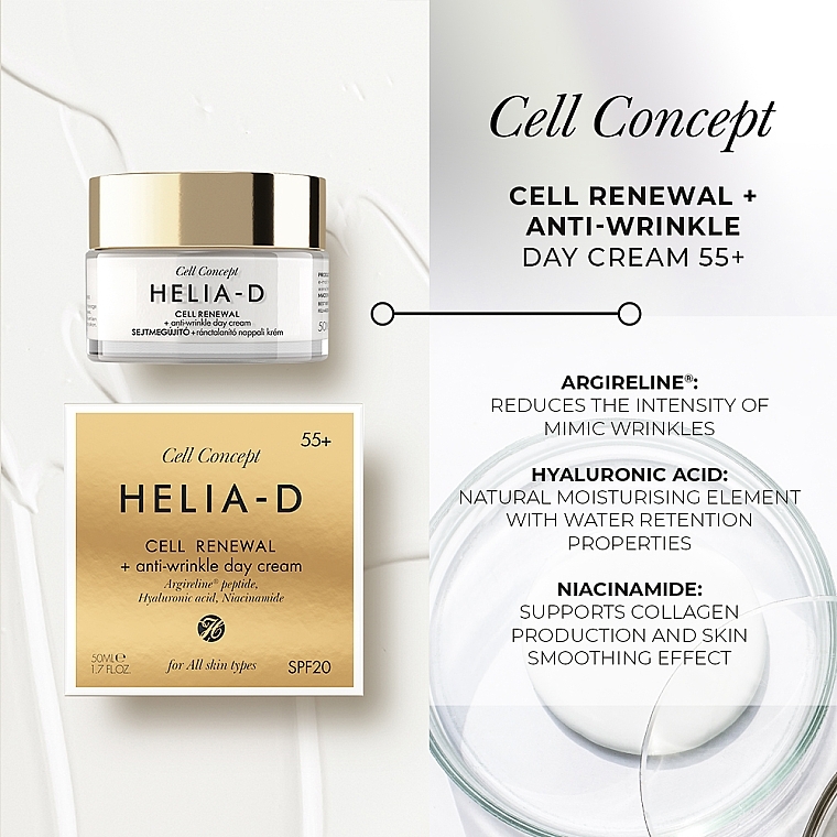Helia-D Cell Concept Cream - 顔用のしわ防止デイクリーム、55 歳以上