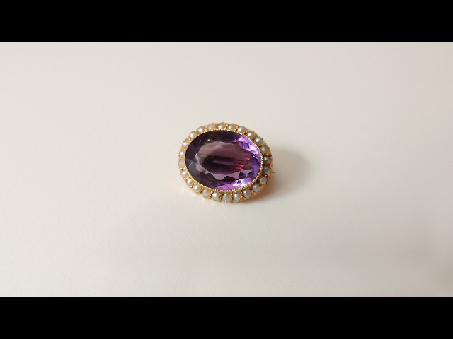 英国アンティークジュエリー 15ctゴールド 天然アメシスト 真珠