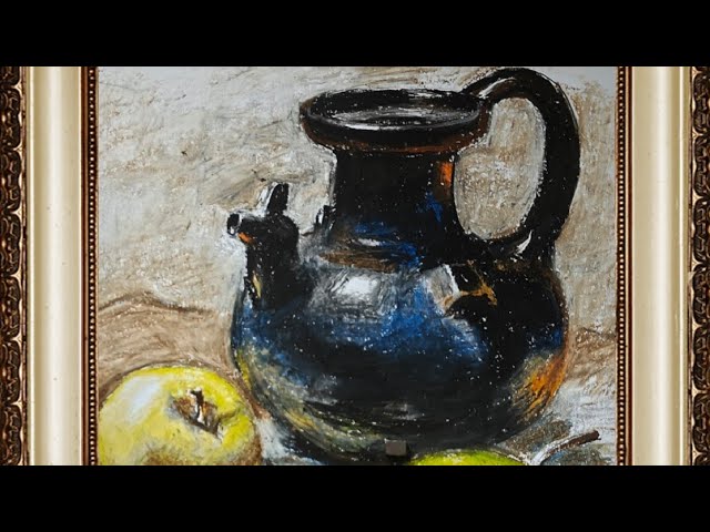 土人教画】575 油画棒静物画罐子和水果terrain art class oilpaste jar