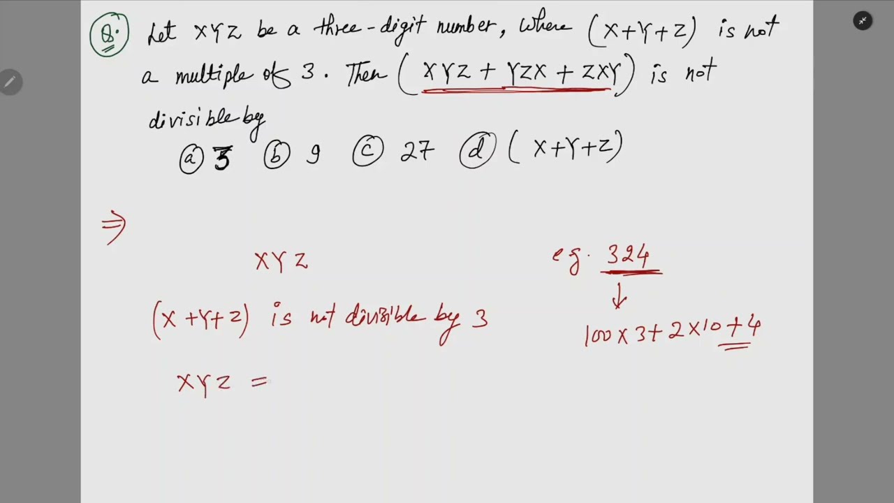 If XYZ be a three digit number where X+Y+Z is not a multiple of 3