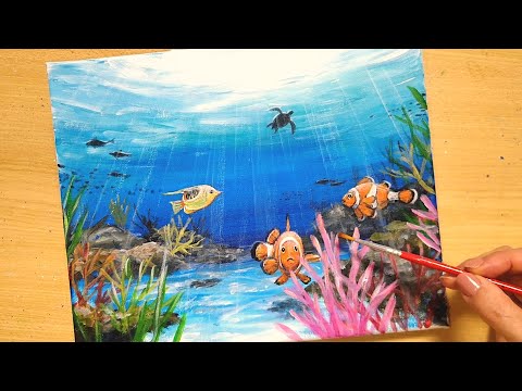 How to draw [scenery in the sea] with acrylic paint / Coral reef