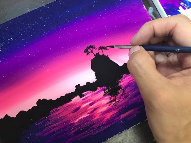 綺麗な風景の描き方】Acrylic paint silhouette landscapeシルエット