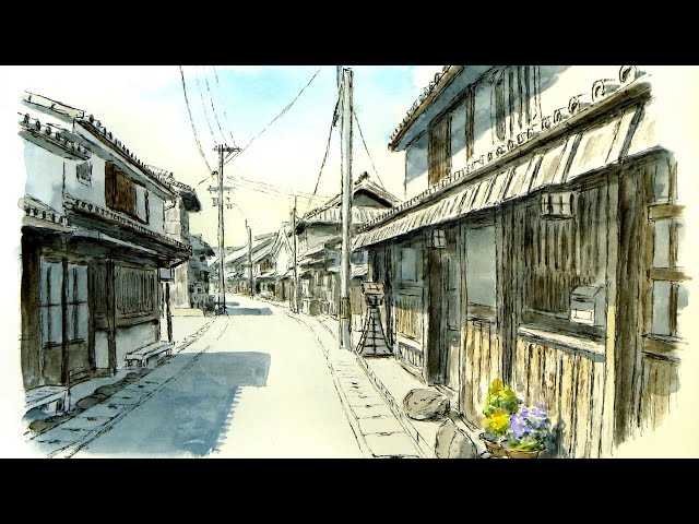 古い街並みにはドライブラシ！ ／ 和歌山県・湯浅町 【透明水彩風景画