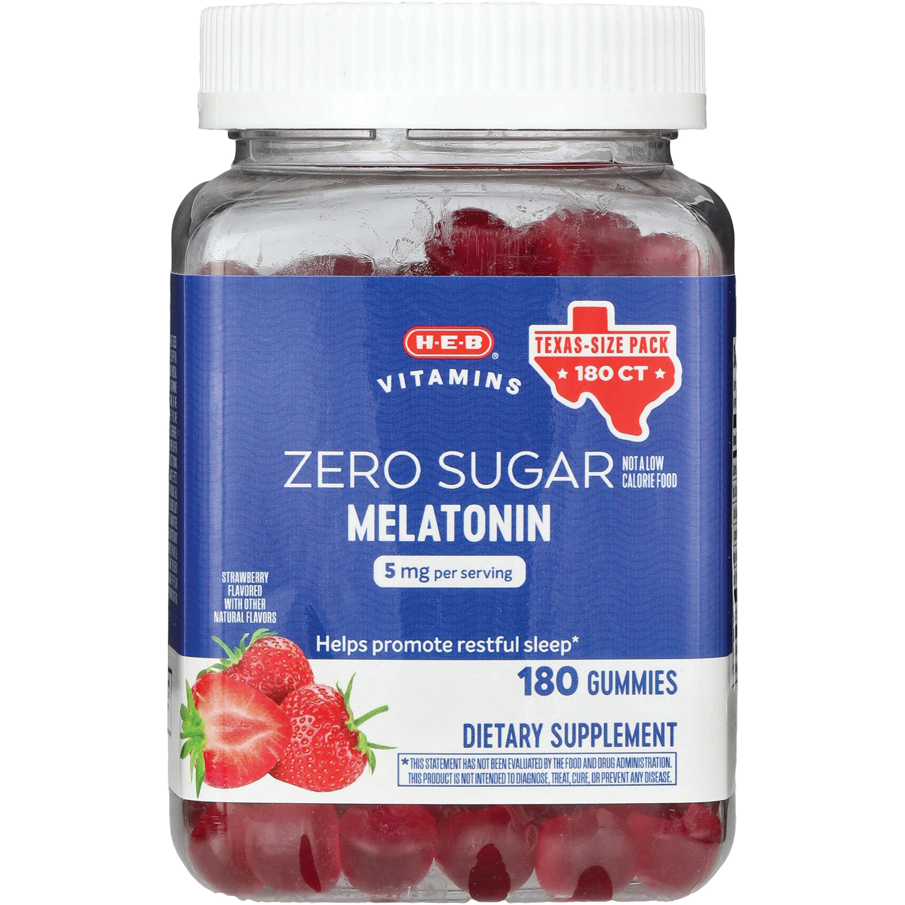 HEB Vitamins Zero Sugar Melatonin 5 mg Gummies - Strawberry, Texas