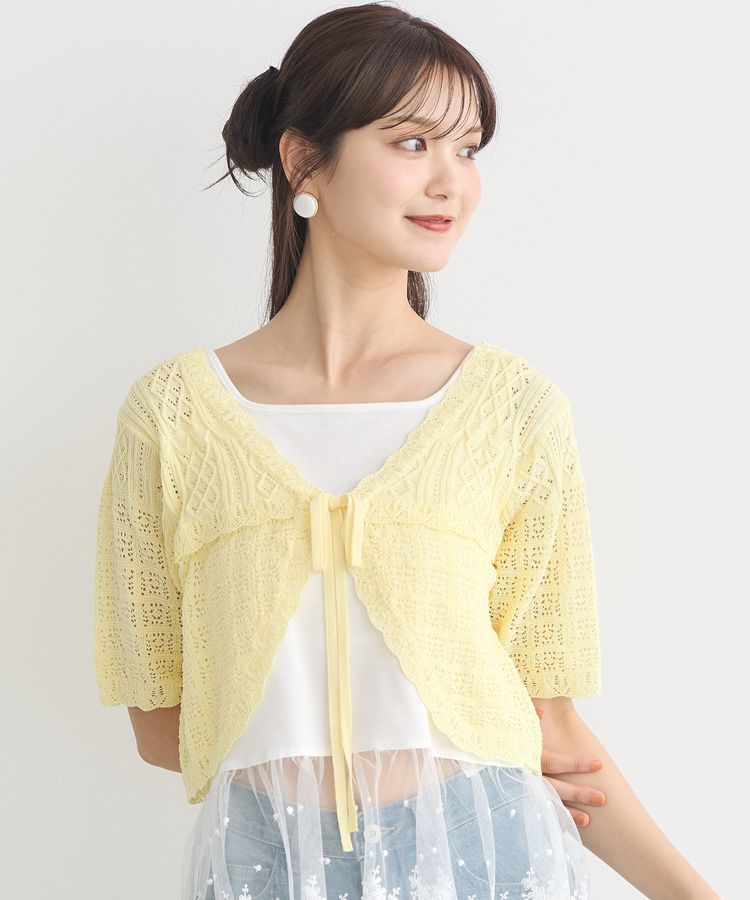 ミニスカラップ透かし編みニットカーディガン/earth music&ecology