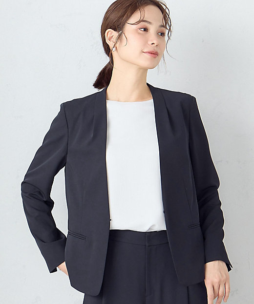 セットアップ対応】ポリエステルツイル ノーカラージャケット