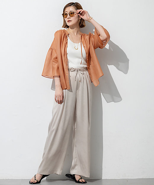 洗える】ソフトシアーフィルム ギャザー ブラウス