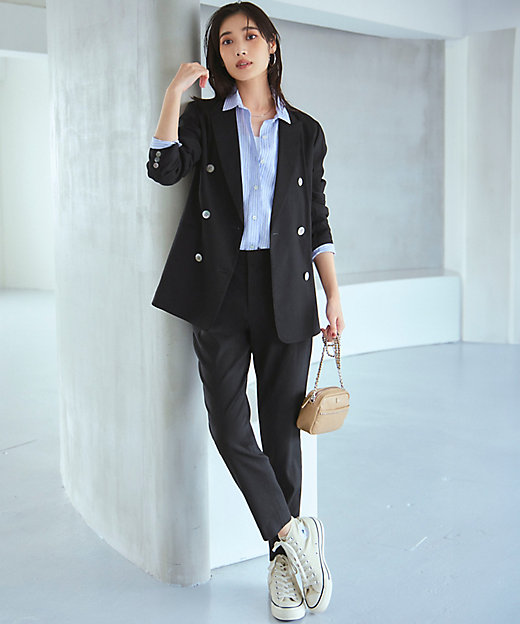 洗える】リネンレーヨンストレッチ ダブル ジャケット