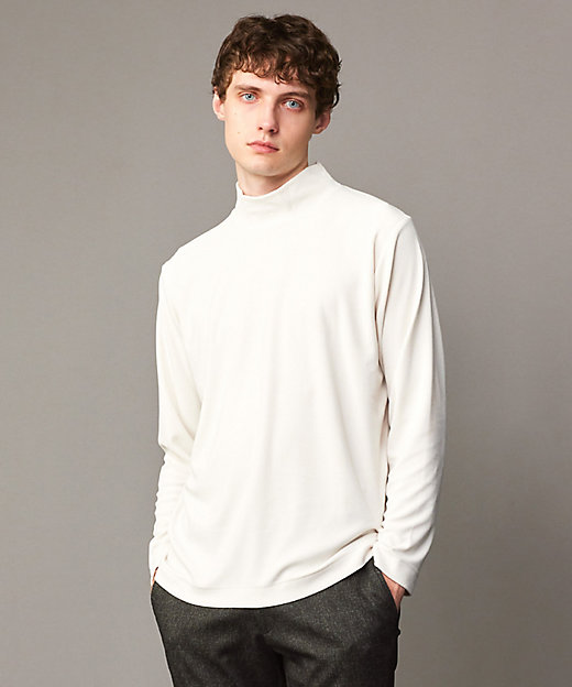 洗える／ソフトな肌触り】ミニパイルモック ネック Tシャツ