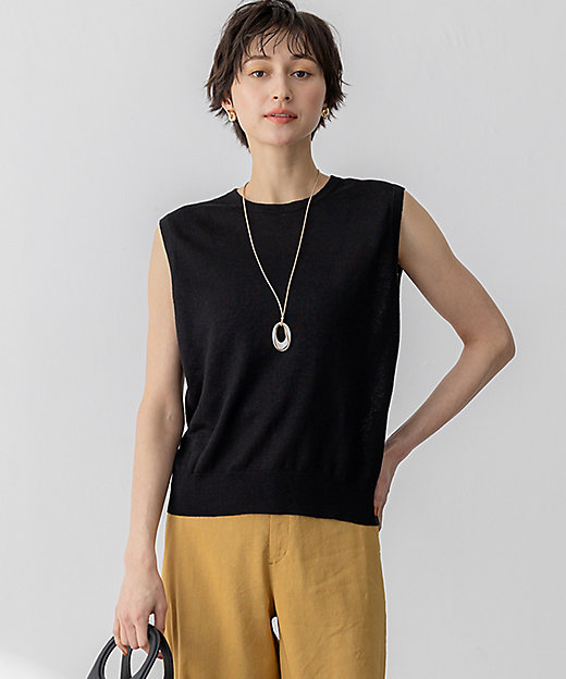 洗える】ピュアリネンハイゲージ ノースリーブ ニット