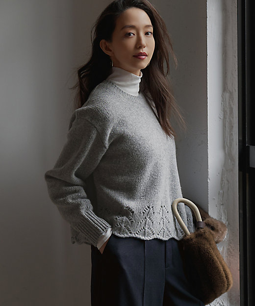 滝沢眞規子さん着用／洗える】レーシーヘムデザイン パフスリーブ