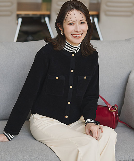 ERMANNO SCERVINO 紺×茶色 長袖ニットカシミア混 手洗い可 M