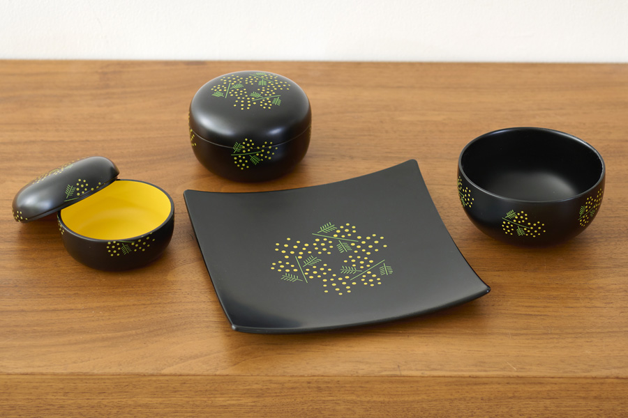 MIMOSA プレート(角皿) 黒/白 漆塗り 漆器の井助