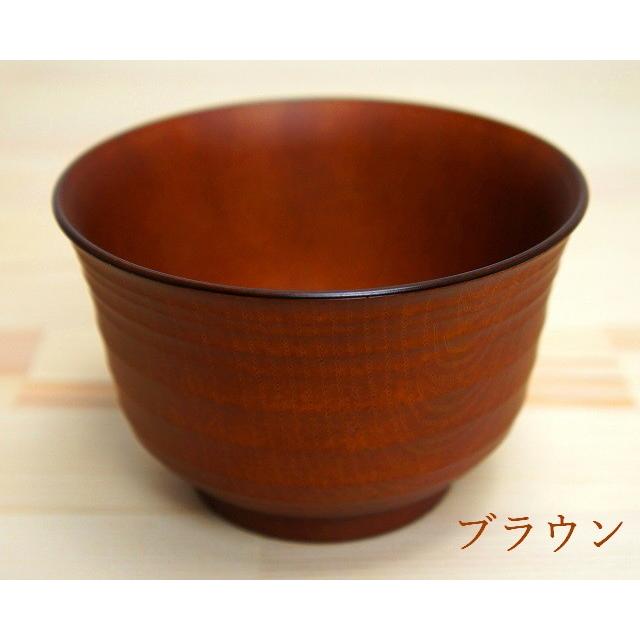 日本製 会津塗 千段木目汁椀 BR ブラウン 和食器 木製風 ウッド調 茶碗