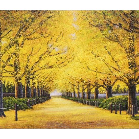 絵画 油絵 神宮外苑いちょう並木 （木村由記夫） 【肉筆】【油絵