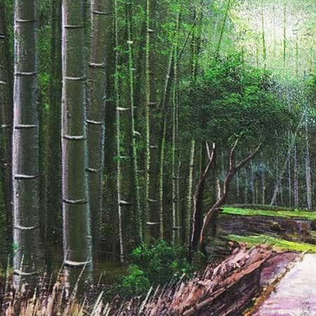 絵画 油絵 竹林 F30号 （堤照男） 【肉筆】【油絵】【日本の風景