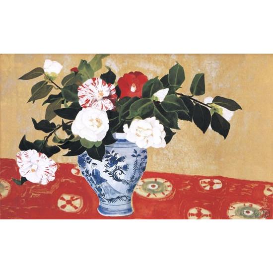 小倉遊亀 絵画 椿 【複製】【美術印刷】【巨匠】【変型特寸】 : 掛け軸