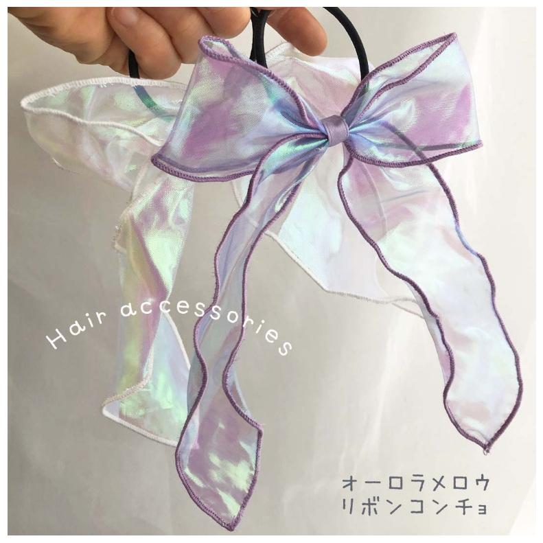 ヘアゴム かわいい 女の子 オーロラメロウリボンコンチョ アクセ
