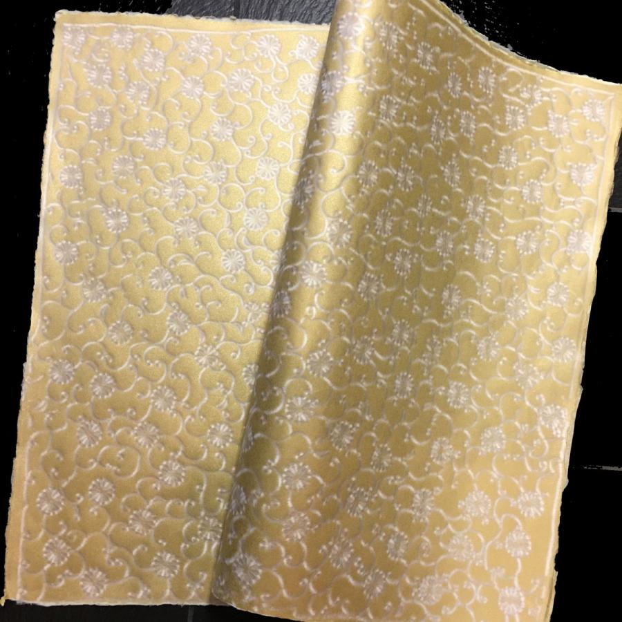 金菊唐草 伝統紋様 美術紙 手漉き和紙 金色 ゴールド 大判 約63x93cm