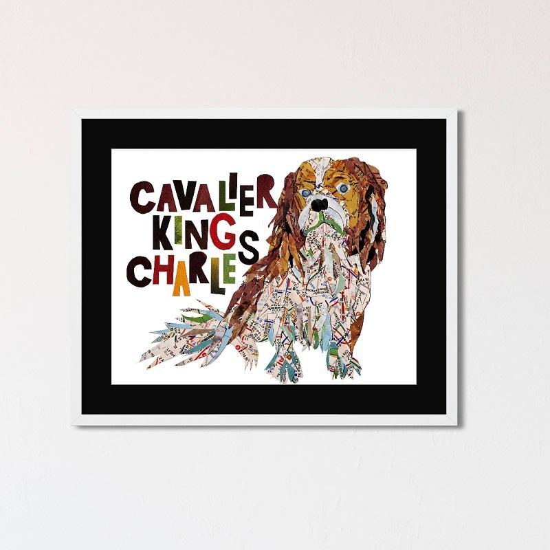 アート プリント 切り絵 張り絵 キャバリア 犬 A4ピンキーパイロット