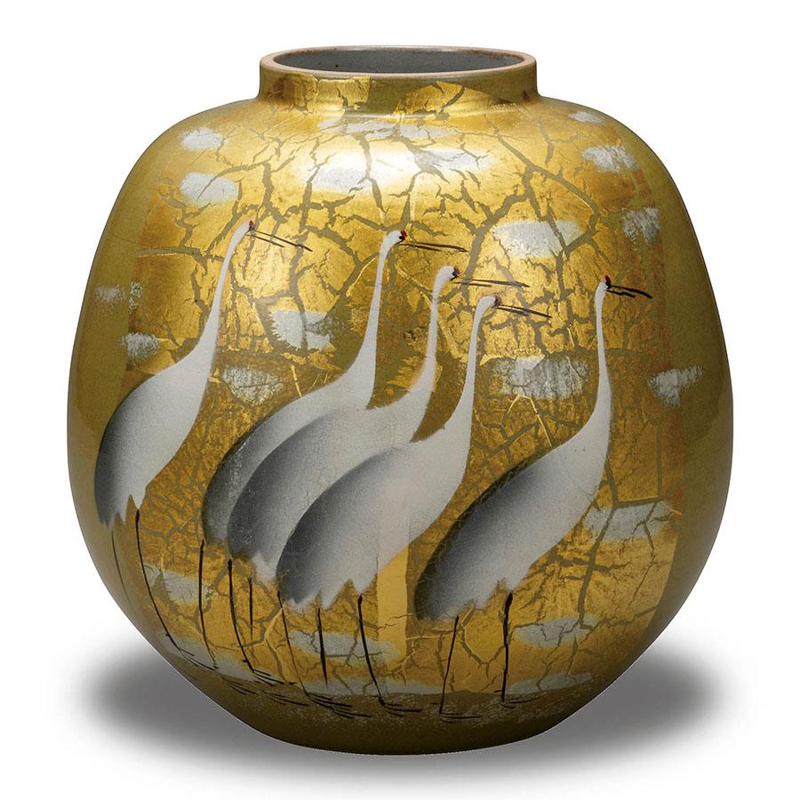 作家 山田登陽志 陶器 九谷焼 花瓶 金箔鶴 : 和座倶楽部 - 通販