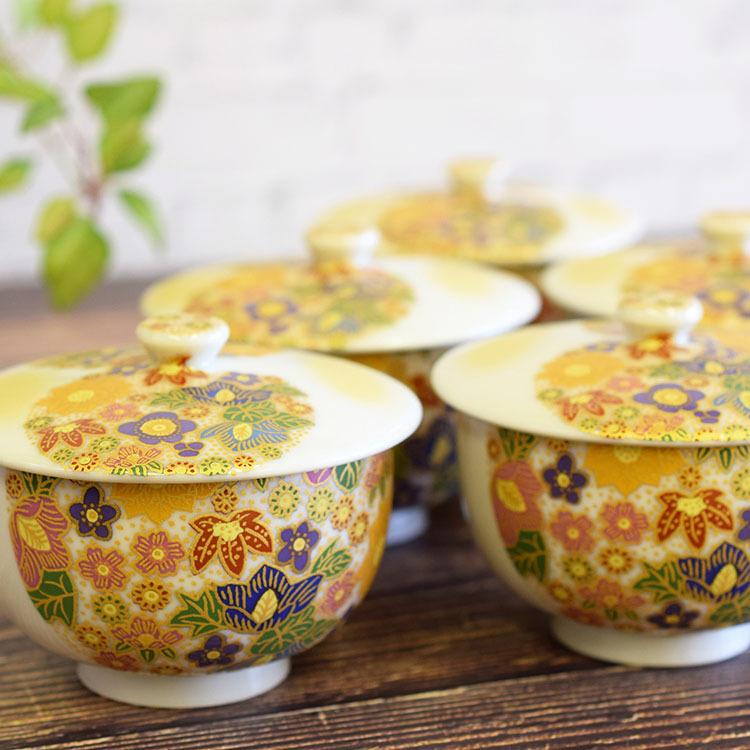 九谷焼 来客用 蓋付 湯呑み 5客セット 花詰 和食器 湯呑み茶碗 爆買