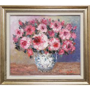 絵画 油絵 ばら（黄色いバラ） （岡島哲夫） 【肉筆】【油絵】【花