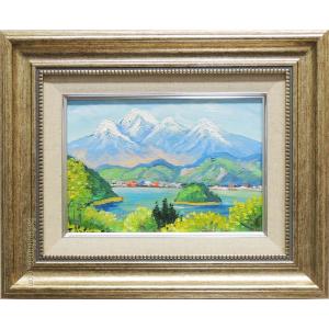 絵画 油絵 青い海のエーゲ海 ミコノス島 （滝川英彦） 【海・山