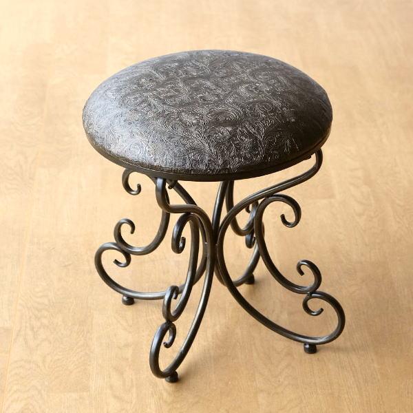 スツール アンティーク アイアン レザー 丸椅子 クッション 玄関