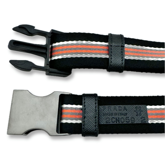 プラダ メンズ キャンバスベルト ボーダーオレンジ #90 #95 PRADA
