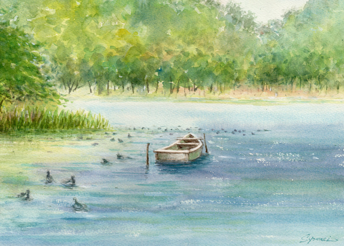 水彩画原画 横浜三渓園・大池 #666」 by syoumei｜Artmeter｜暮らしを