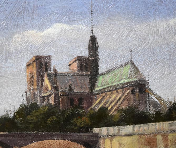 久保博孝「ノートルダム寺院（パリ）」油絵・F4号 絵画買取・販売の