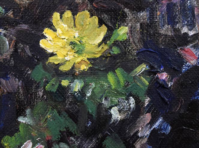 富樫正雄「福寿草」油絵・P3号 絵画買取・販売の小竹美術