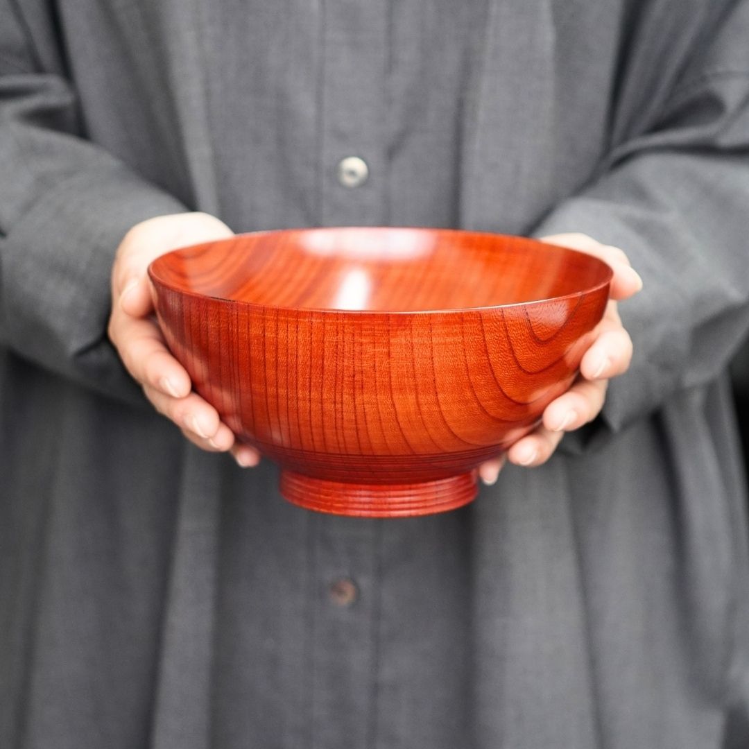欅 麺椀 朱摺漆仕上 – 漆器 高翆