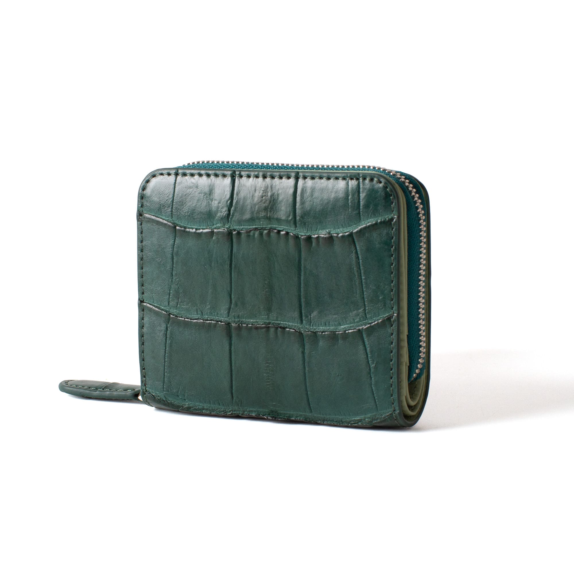 未使用！ アリゲーター 目地染 グリーン ケース ミニウォレット 手縫い