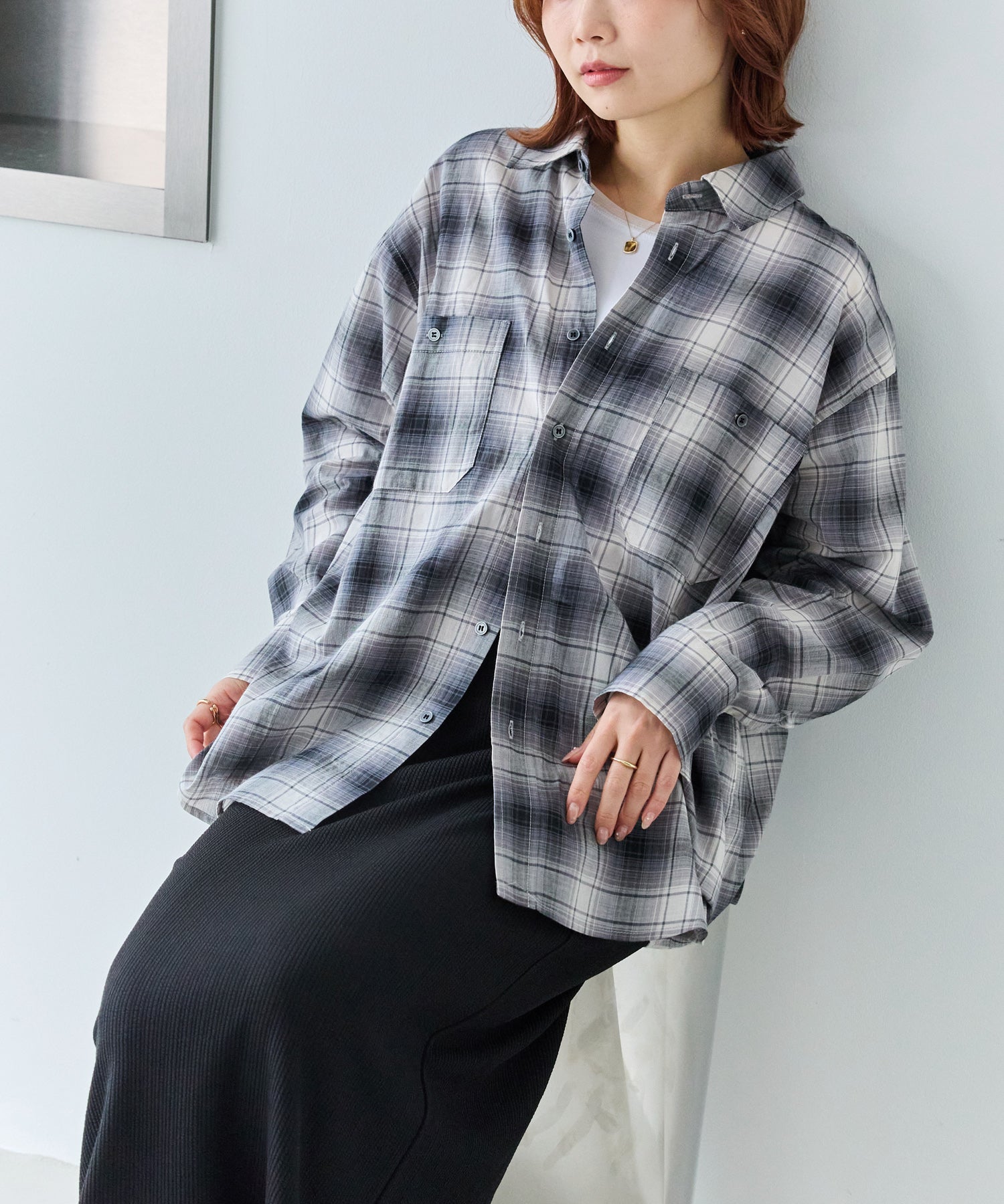 シアーチェックシャツ | ラビアンジェ-⼤きいサイズのレディース服