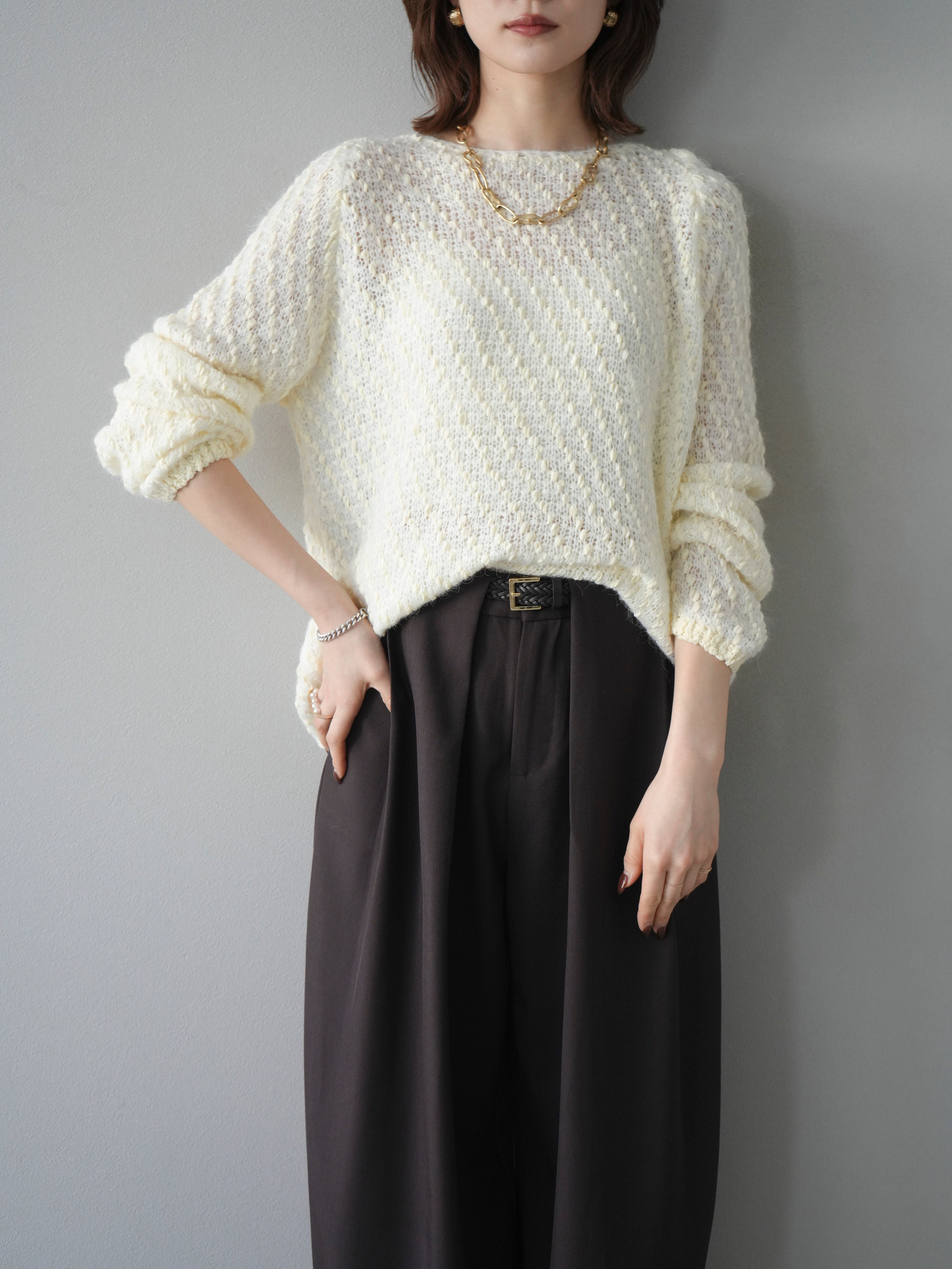 SET]異素材ミックスヤーンニットプルオーバー+ベルトループデザイン