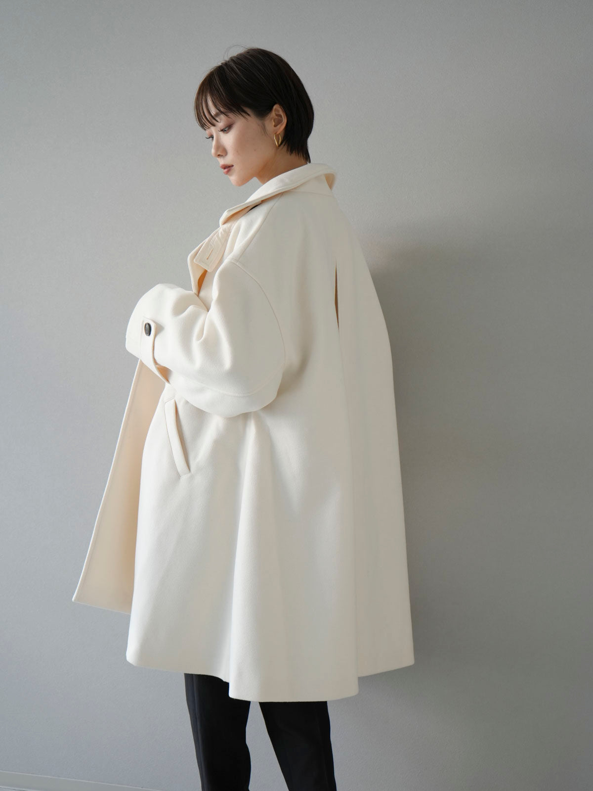 予約]ウールタッチフレアミドルコート/アイボリー – Lumier