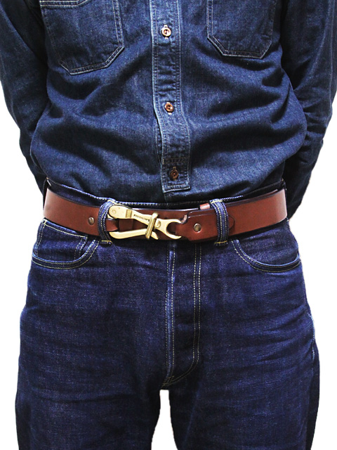 Pherrow's（フェローズ） 】 変形フックバックルレザーベルト [ BROWN