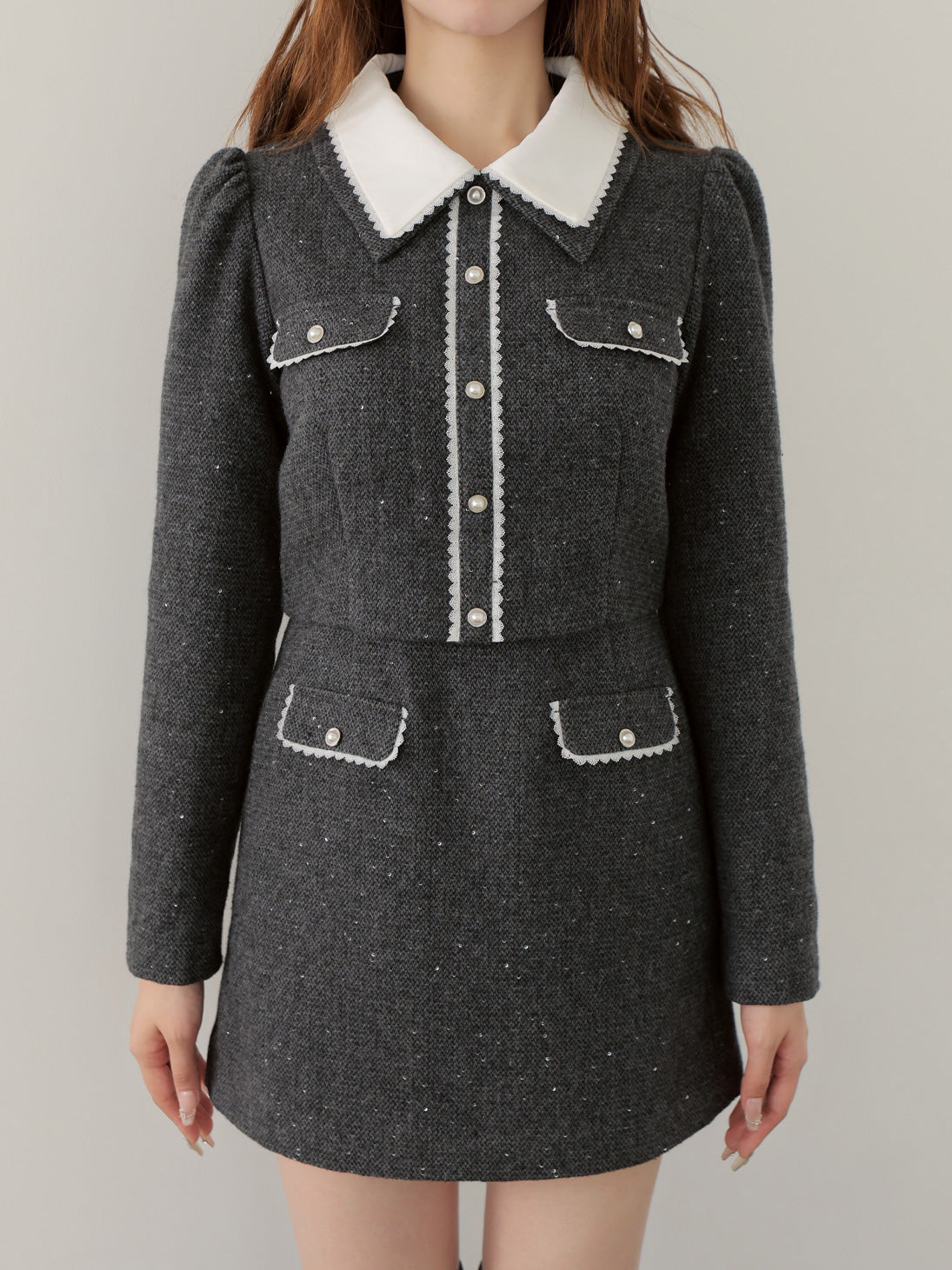 Wool herringbone mini onepiece(eme10781) – M me eme