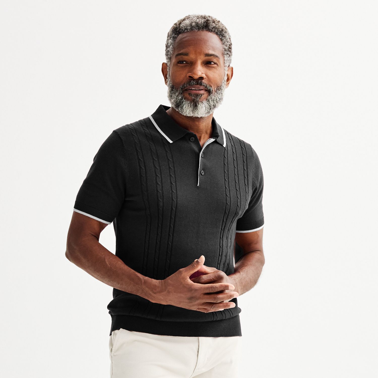 Men's Apt. 9® Short Sleeve Cable Knit Sweater Polo Shirt