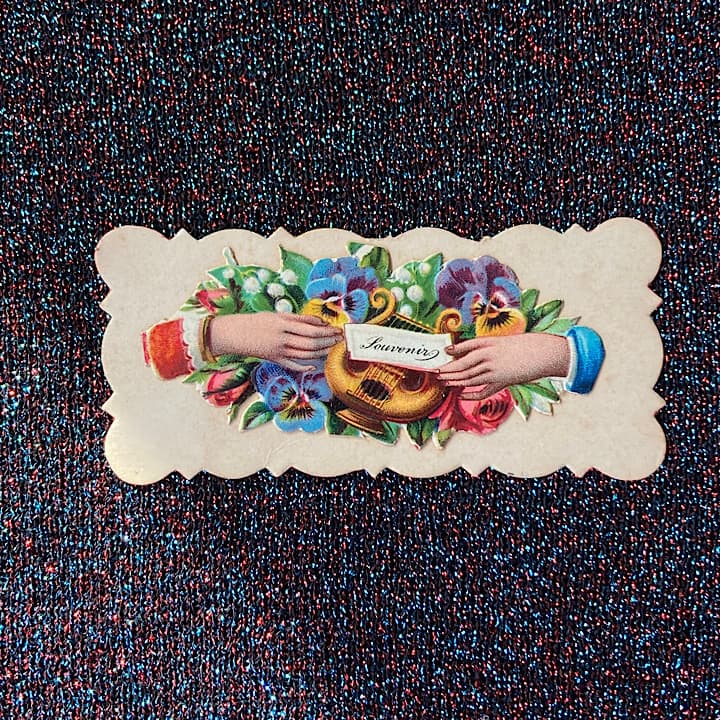 08G竪琴とパンジー、角に小さなクロモスのヴィクトリアン・コーリング