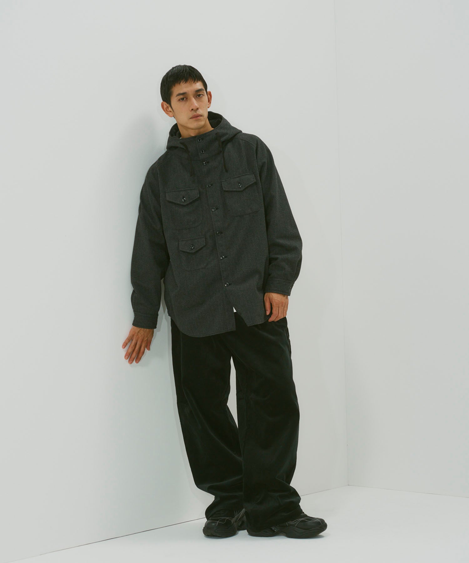 TWEED KNIT HOODED SHIRT