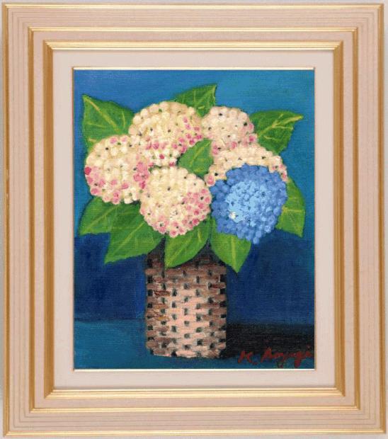 油絵の絵画で青柳キミ子が描いた花の絵の油絵「紫陽花」を通販で販売