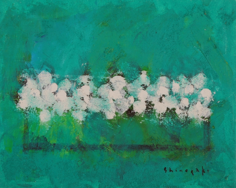 花の絵画を油絵で描いた篠崎晴夫の花の絵「白い花」をご購入