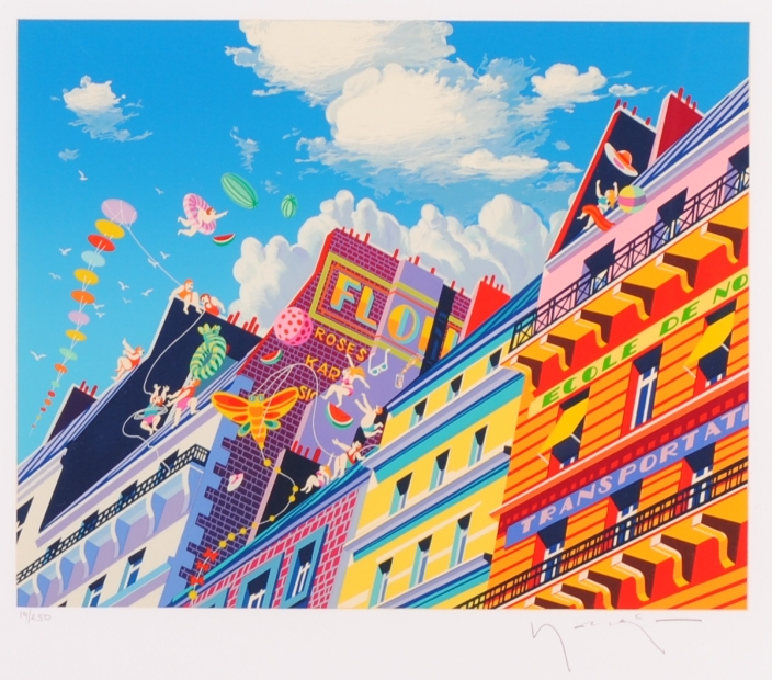 シルクスクリーンの版画でヒロ・ヤマガタが制作した絵「カイト」