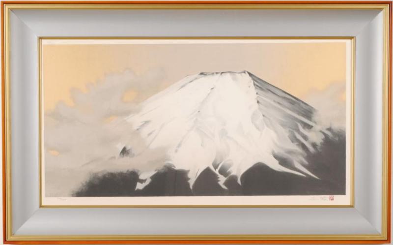 中島千波がリトグラフの版画で制作した富士山の和の絵画「不二」を通販