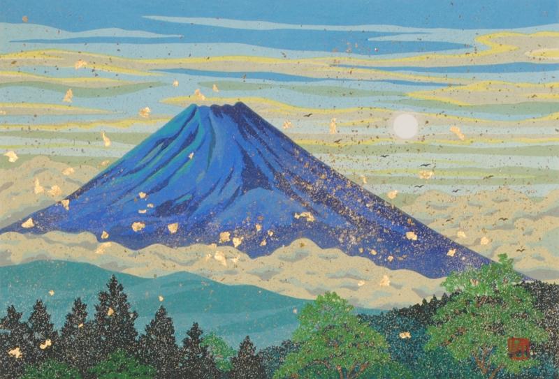 富士山の絵を木版画で制作した井堂雅夫の富士山の和の絵「夏 悠久の
