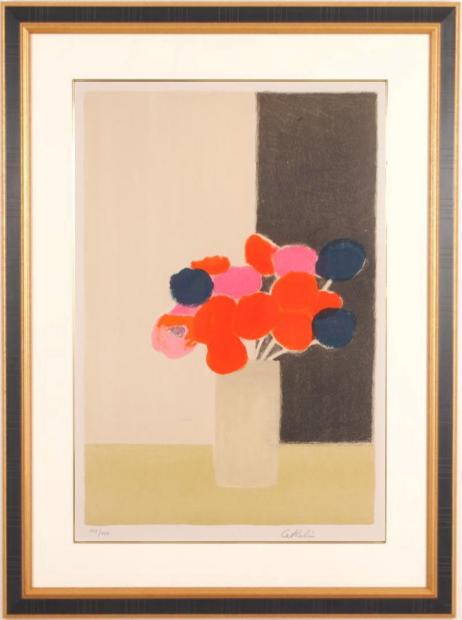 ベルナール・カトランがリトグラフの版画で制作したアネモネの花の絵画